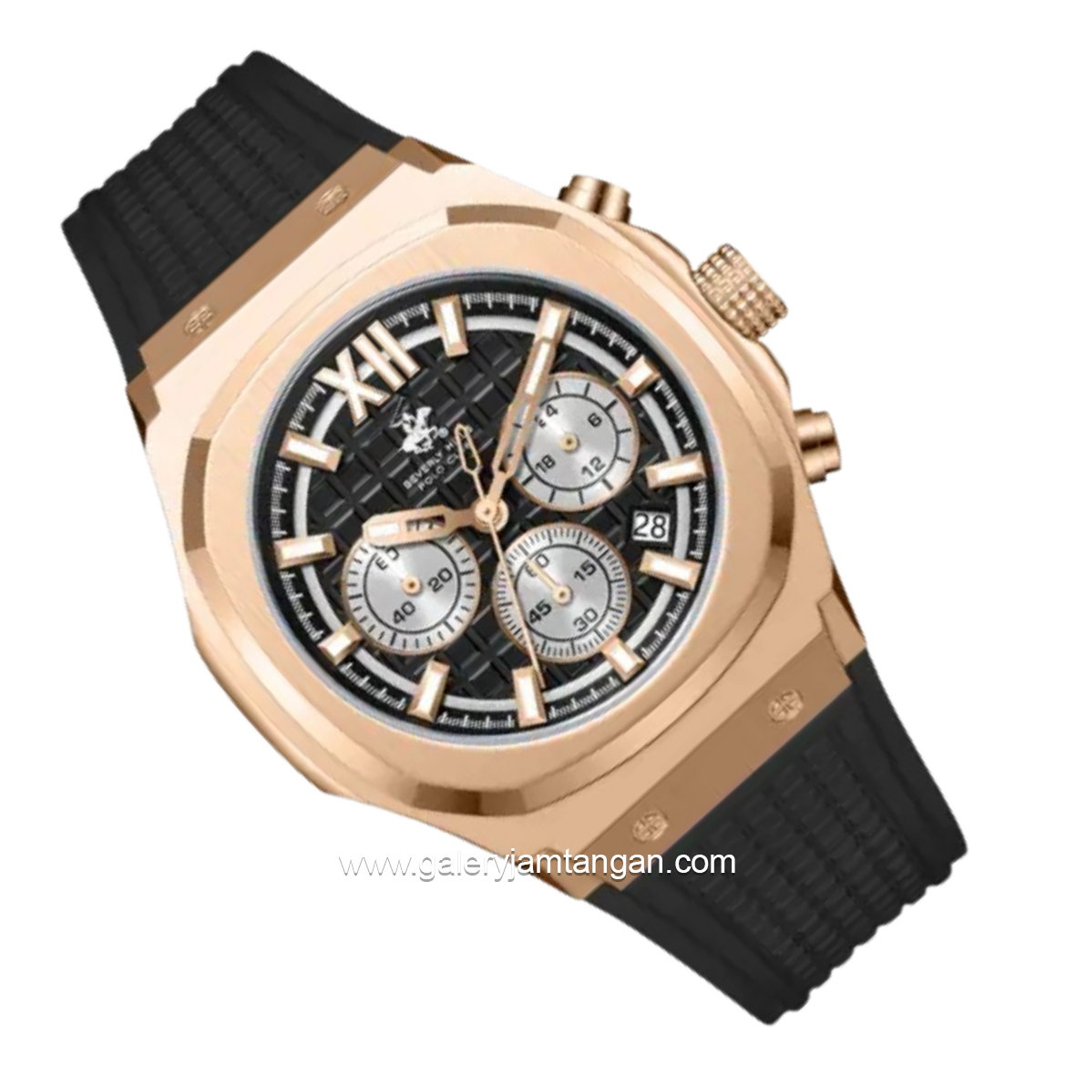 BEVERLY HILLS POLO CLUB BP3785X.451 Black Rosegold Rubber Strap