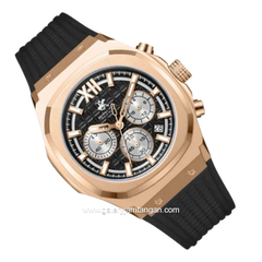 BEVERLY HILLS POLO CLUB BP3785X.451 Black Rosegold Rubber Strap