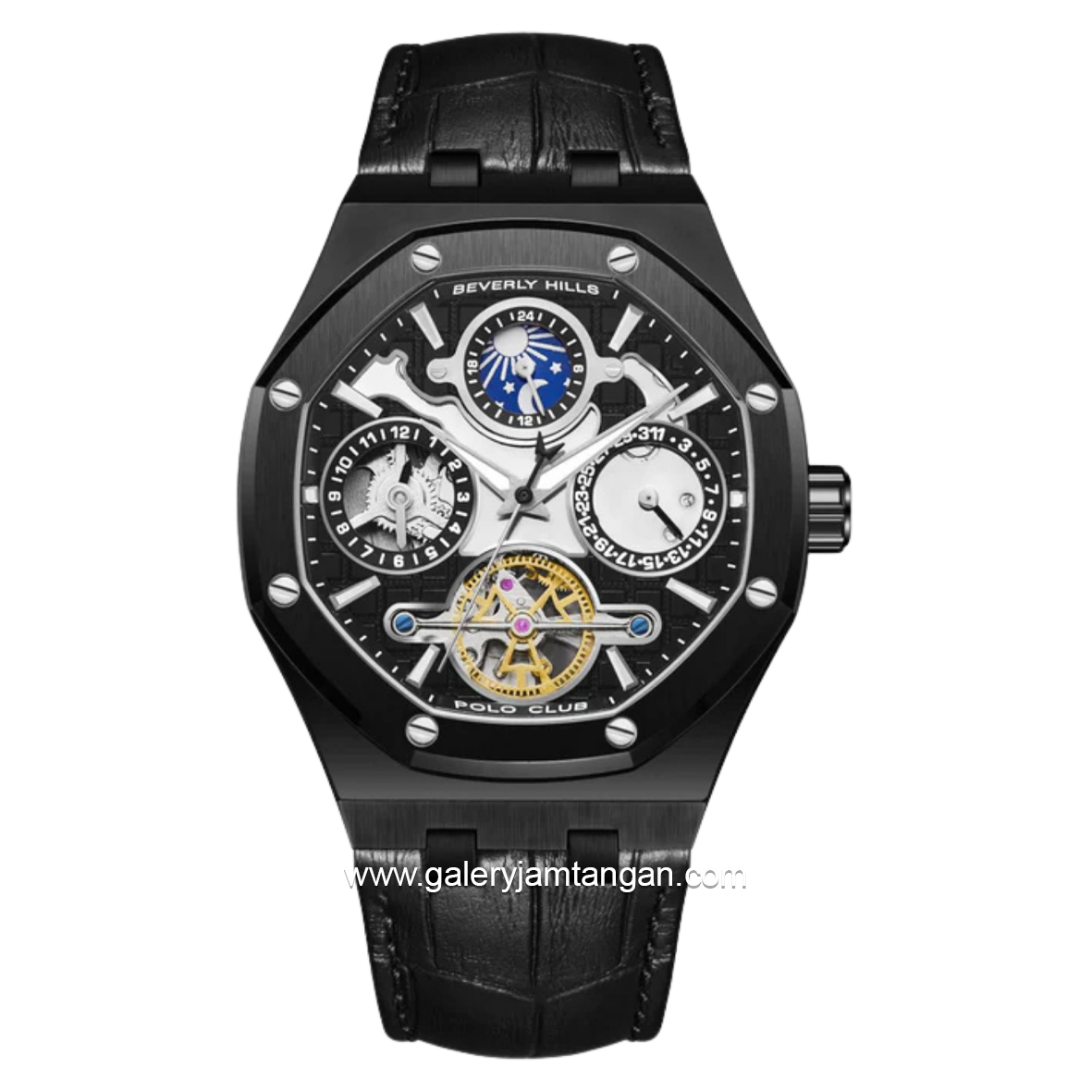 BEVERLY HILLS POLO CLUB BP3787X.651 Automatic Full Black Leather Strap