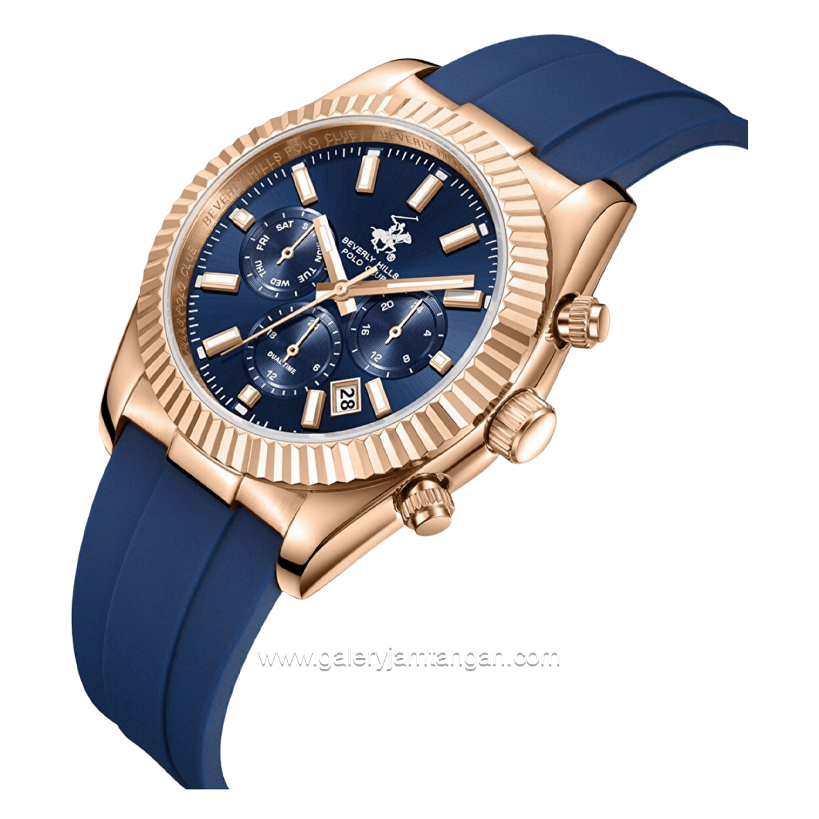BEVERLY HILLS POLO CLUB BP3836X.499 Blue Rosegold Silicone Strap