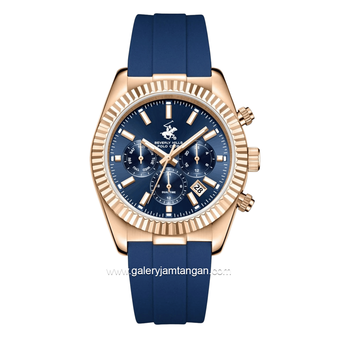 BEVERLY HILLS POLO CLUB BP3836X.499 Blue Rosegold Silicone Strap