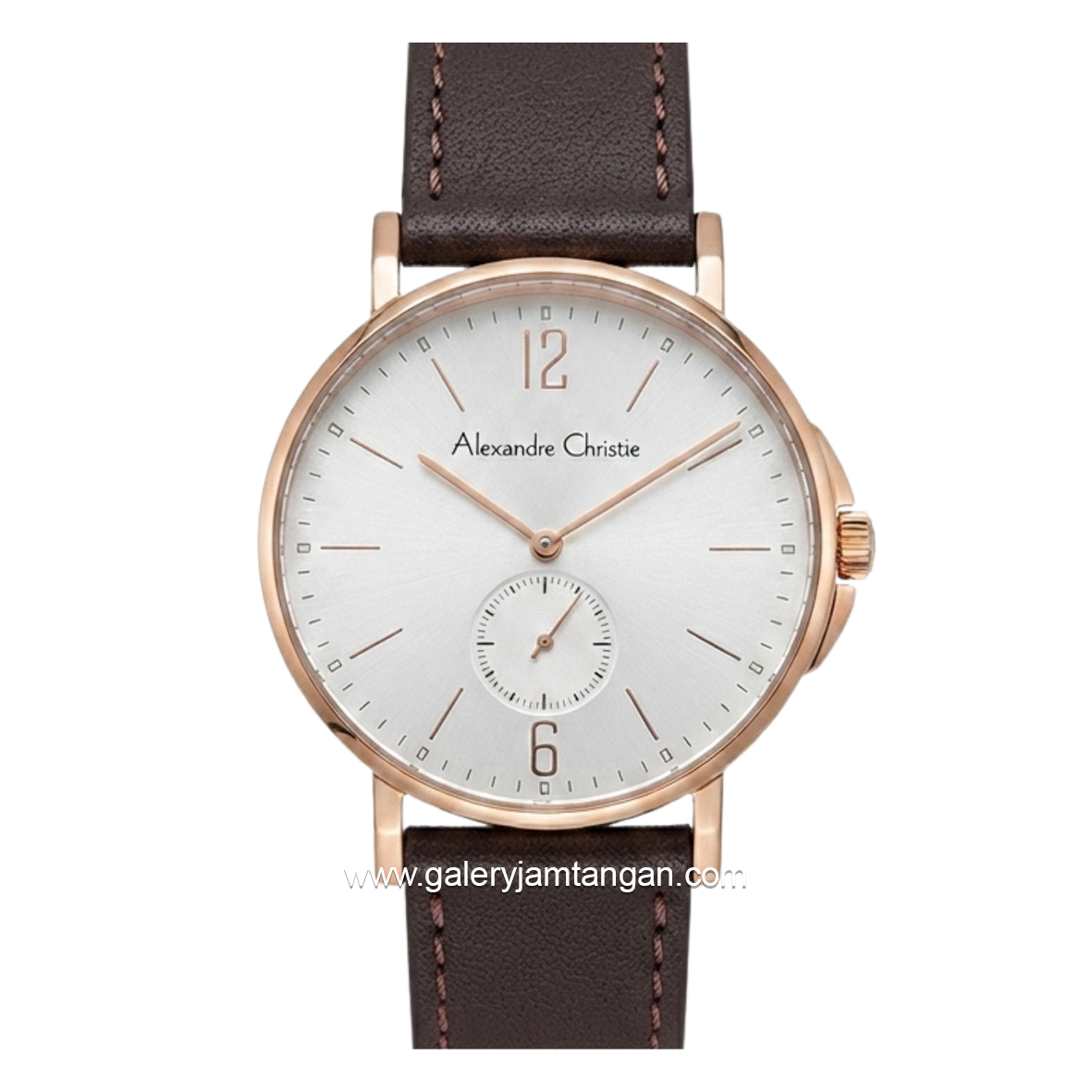 Alexandre Christie AC 8458 MSLRGSL Brown Rosegold Leather Strap