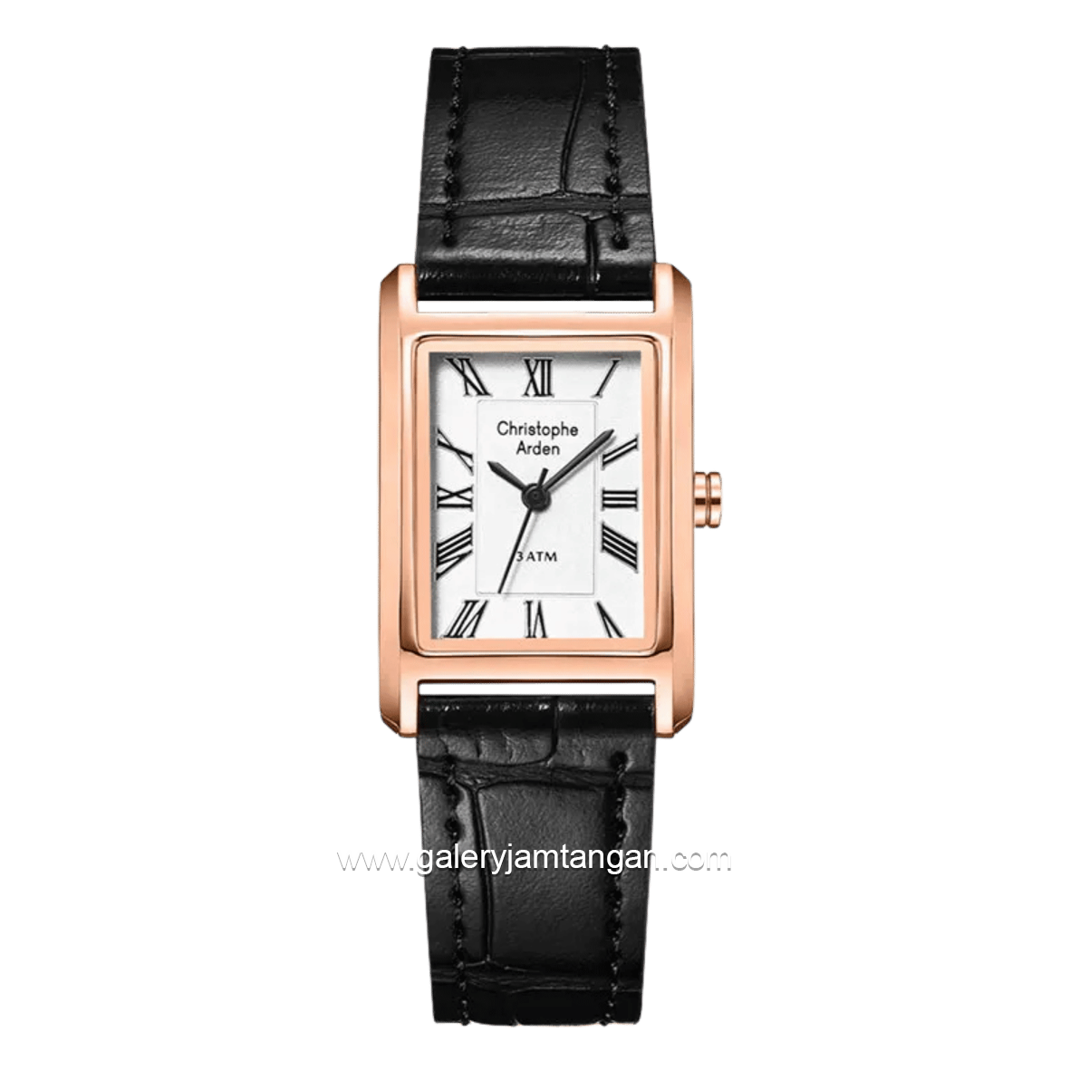 Christophe Arden CA 1006 LH LRGSL Black Rosegold Dial White Leather Strap
