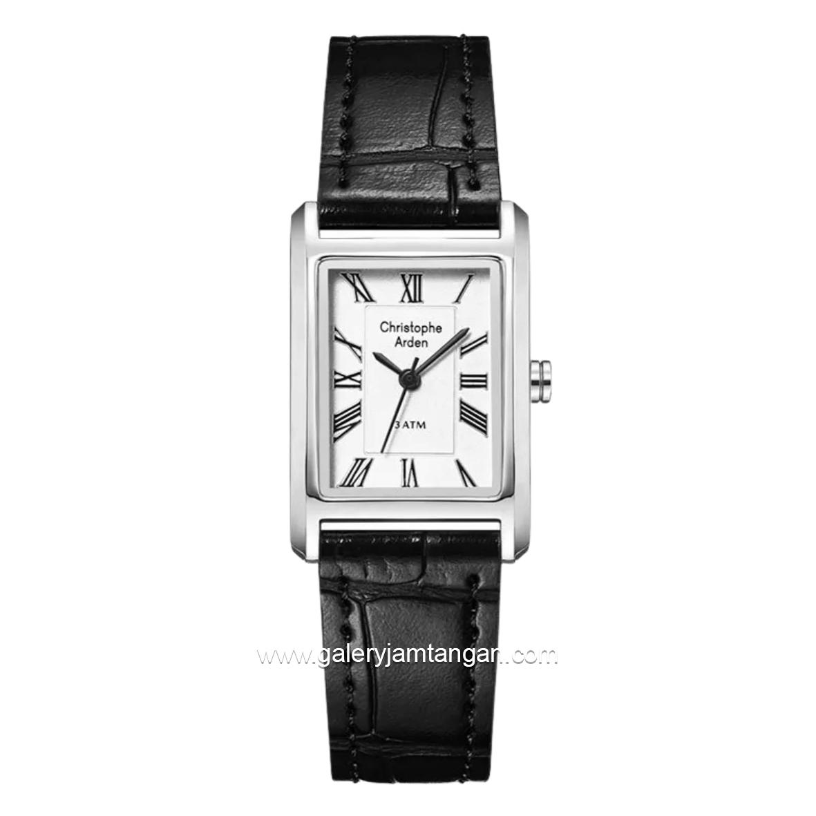 Christophe Arden CA 1006 LH LSSSL Black Silver Dial White Leather Strap