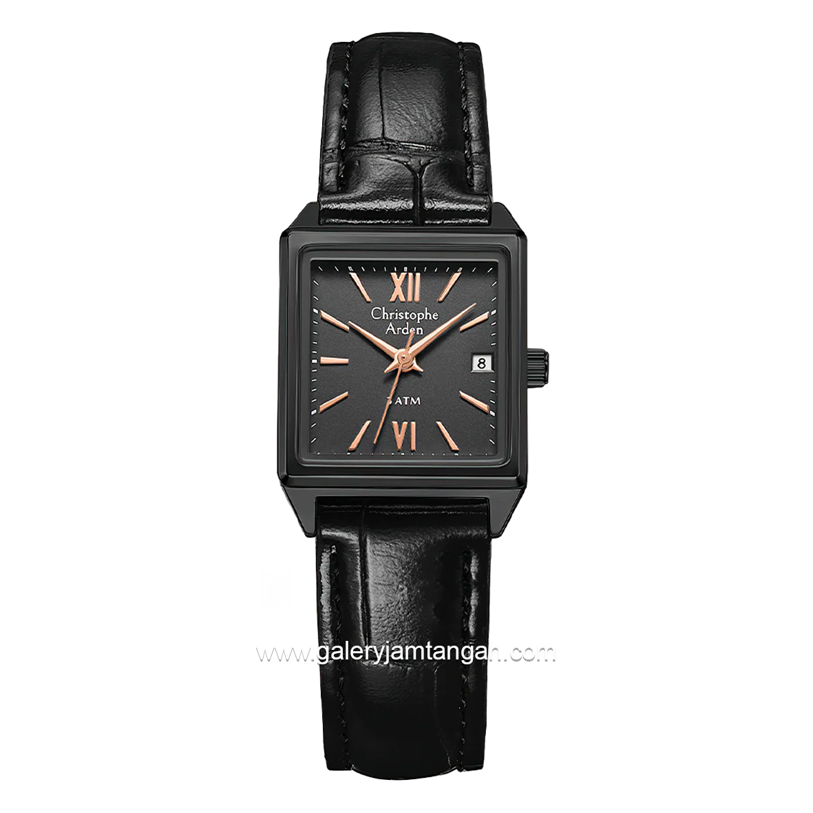 Christophe Arden CA 2003 LD Black Hour Marker Rosegold Leather Strap