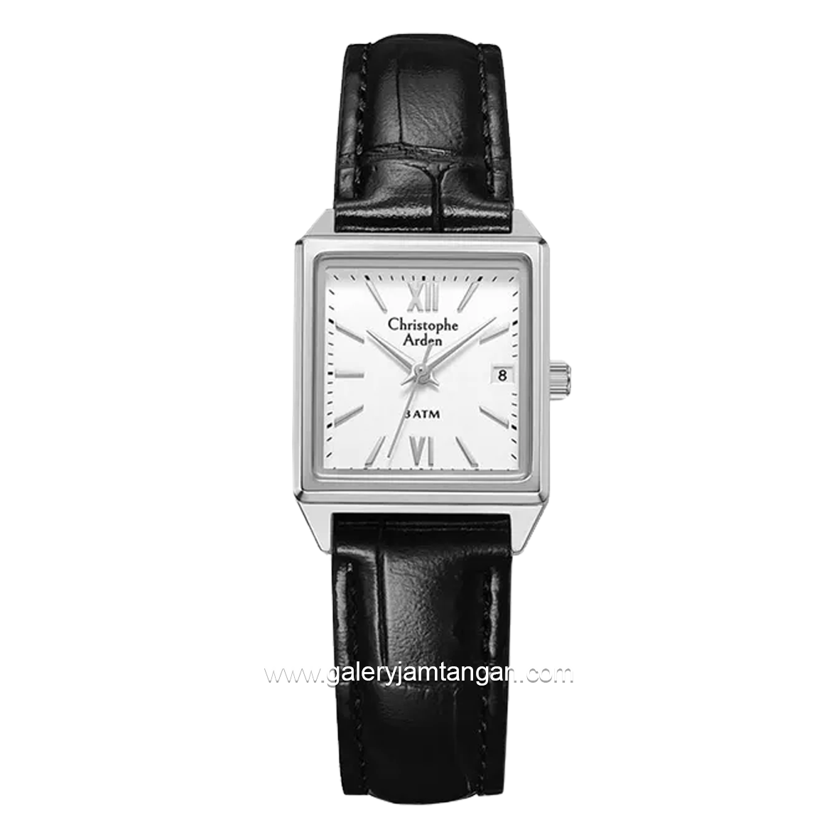 Christophe Arden CA 2003 LD Black Silver Dial White Leather Strap