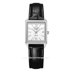 Christophe Arden CA 2003 LD Black Silver Dial White Leather Strap