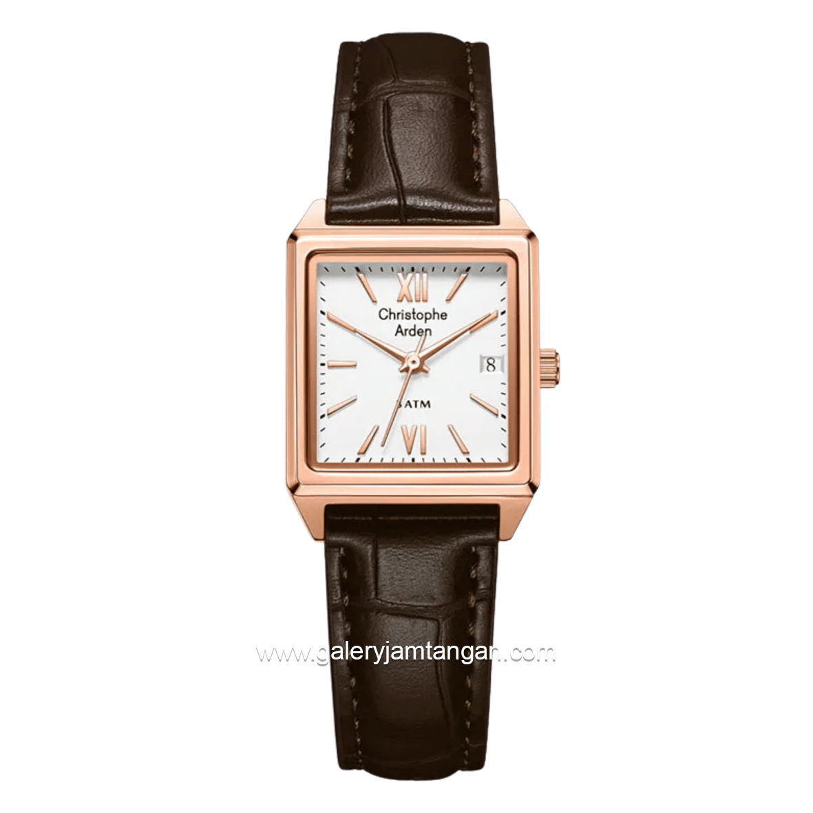 Christophe Arden CA 2003 LD LRGSLBO Brown Rosegold Dial White Leather Strap