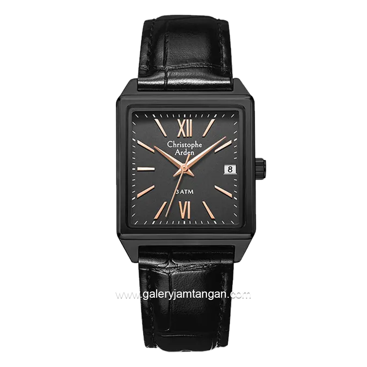 Christophe Arden CA 2003 MD Black Hour Marker Rosegold Leather Strap