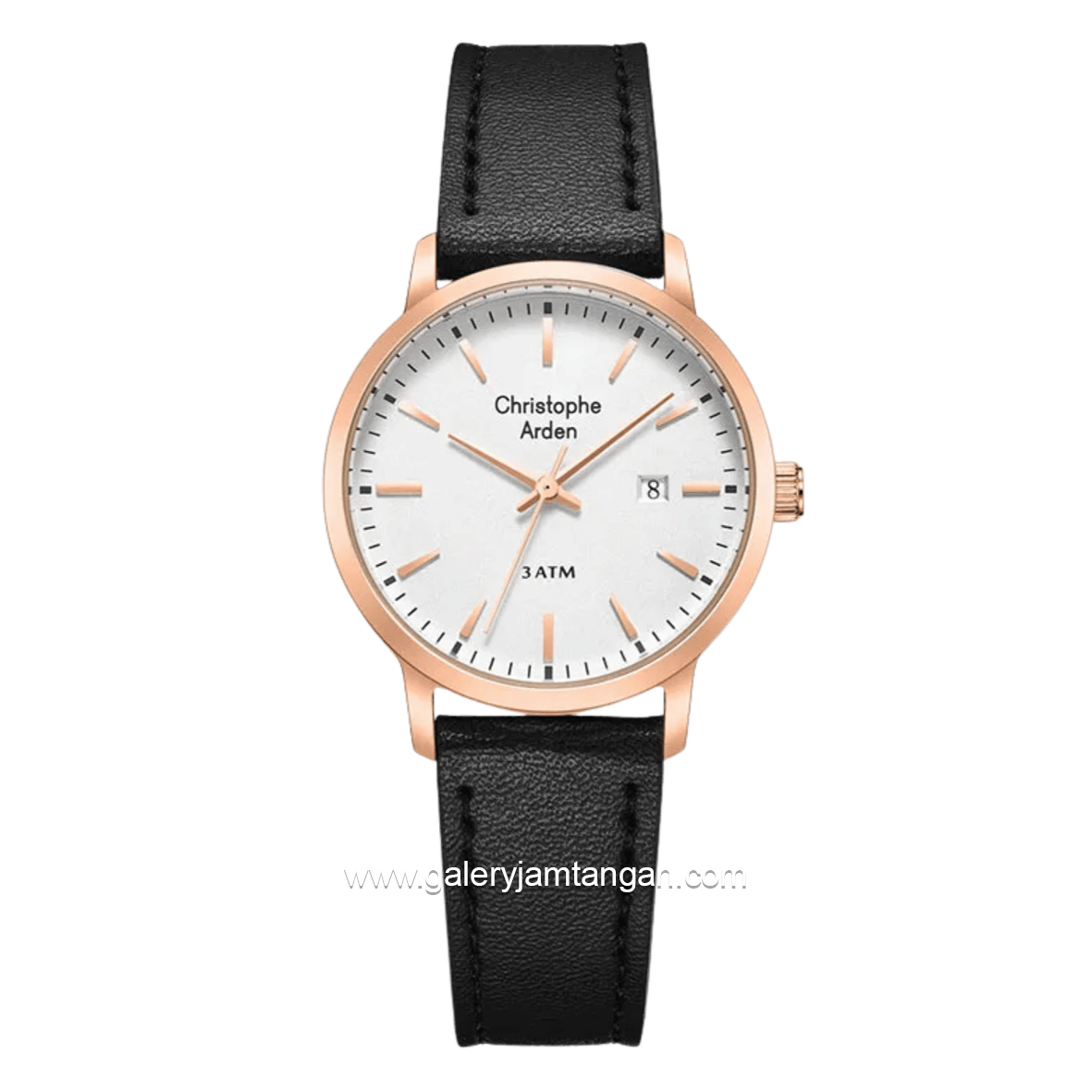 Christophe Arden CA 2004 LD LRGSL Black Rosegold Dial White Leather Strap