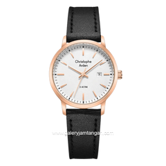 Christophe Arden CA 2004 LD LRGSL Black Rosegold Dial White Leather Strap