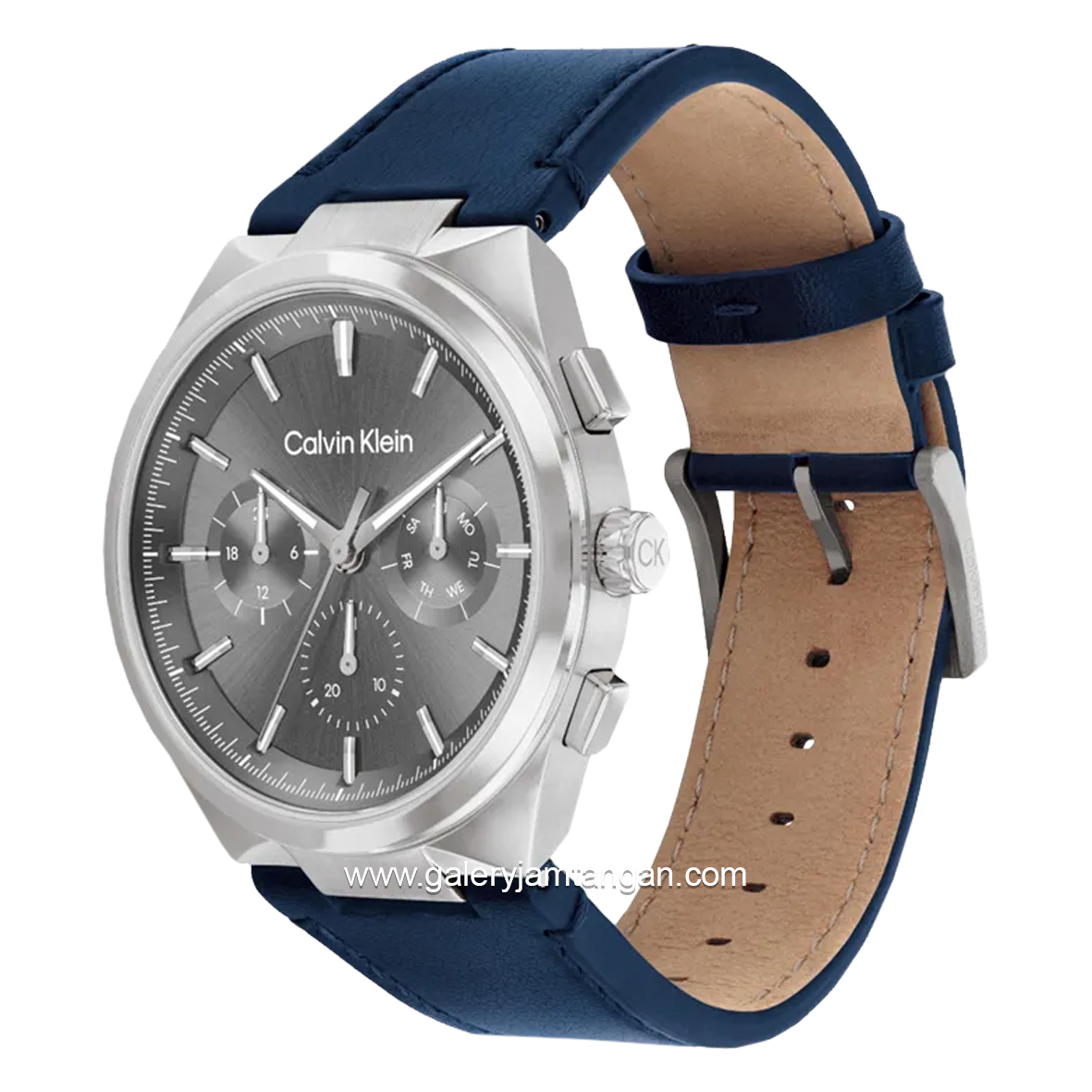 CALVIN KLEIN 25200444 Blue Dial Grey Leather Strap