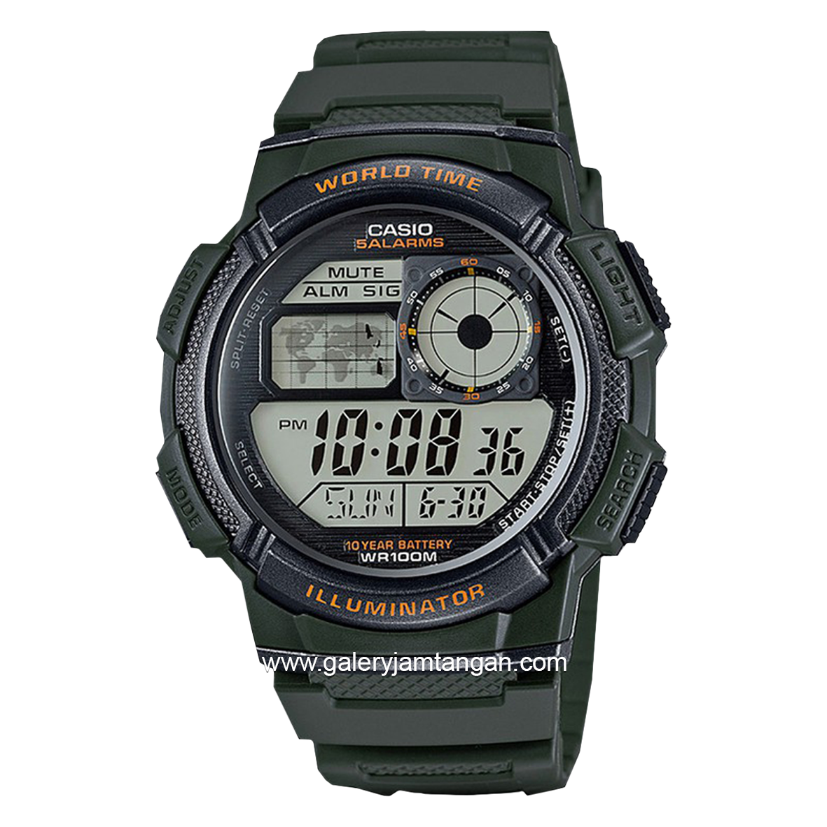CASIO General AE-1000W-3AVDF Green Black Digital Rubber Strap