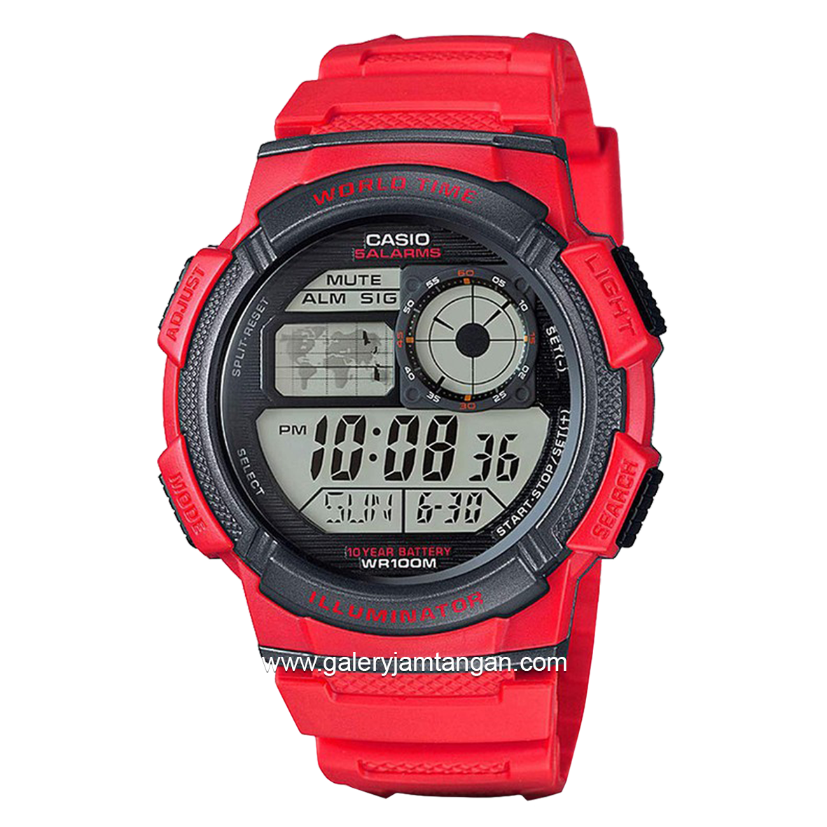CASIO General AE-1000W-4AVDF Red Dial Black Digital Rubber Strap