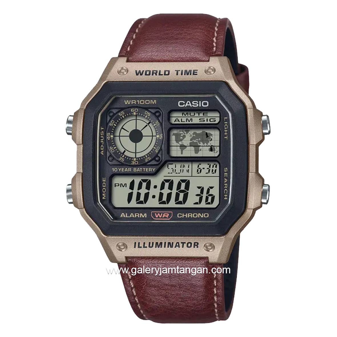 CASIO AE-1200WHL-5AVDF Brown Dial Black Leather Strap
