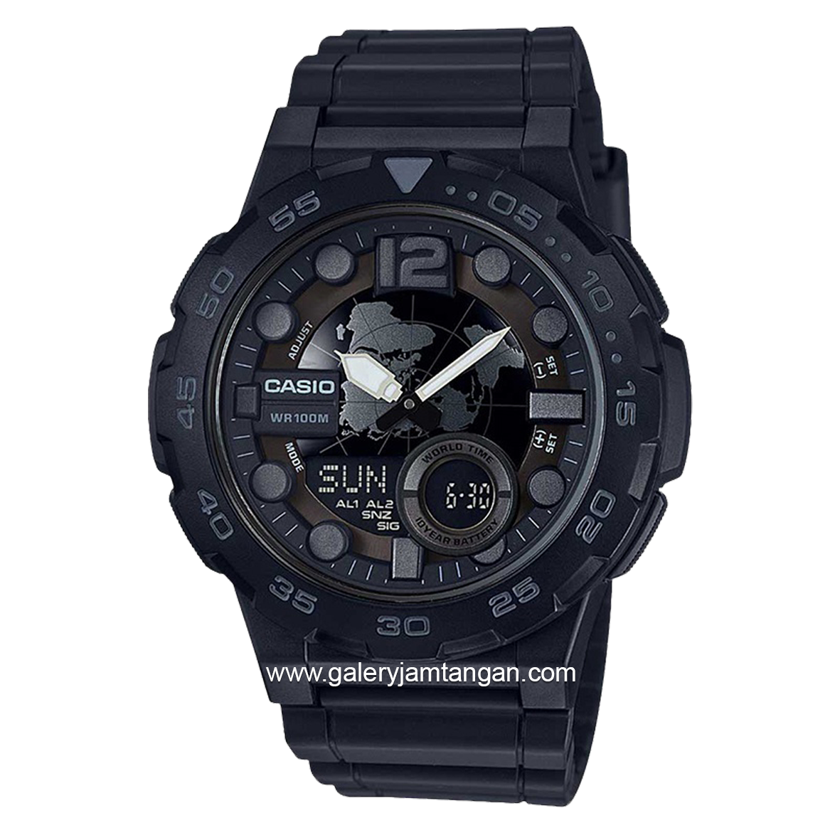 CASIO General AEQ-100W-1BVDF Black Analog Digital Rubber Strap