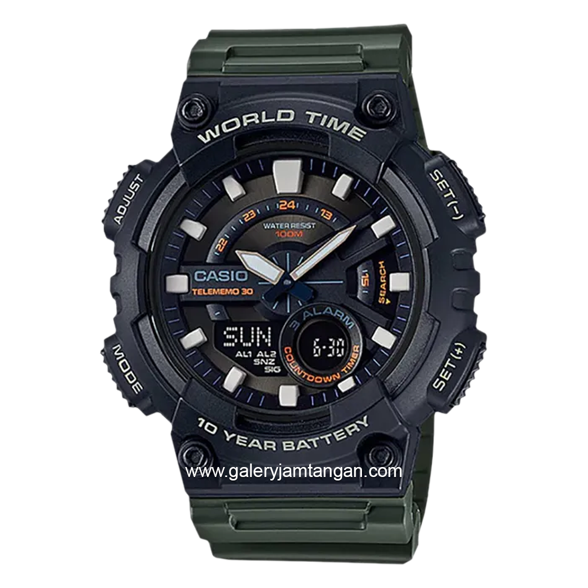 CASIO AEQ-110W-3AVDF Digital Analog Green Black Resin Strap