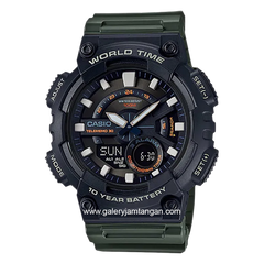 CASIO AEQ-110W-3AVDF Digital Analog Green Black Resin Strap
