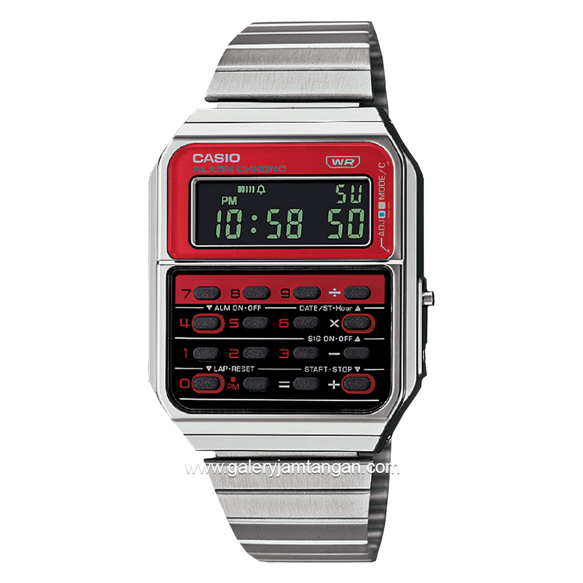CASIO General CA-500WE-4BDF Vintage Calculator Silver Dial Red Stainless Steel