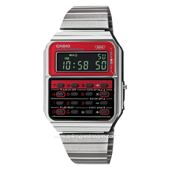 CASIO General CA-500WE-4BDF Vintage Calculator Silver Dial Red Stainless Steel