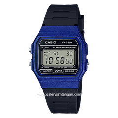 CASIO General F-91WM-2ADF Black Blue Digital Rubber Strap