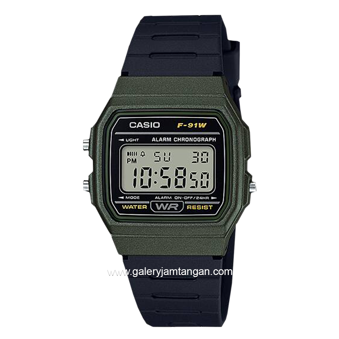 CASIO General F-91WM-3ADF Youth Black Green Digital Rubber Strap