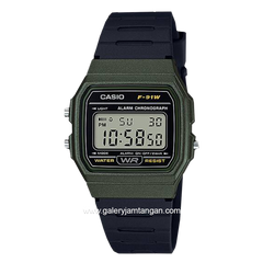 CASIO General F-91WM-3ADF Youth Black Green Digital Rubber Strap