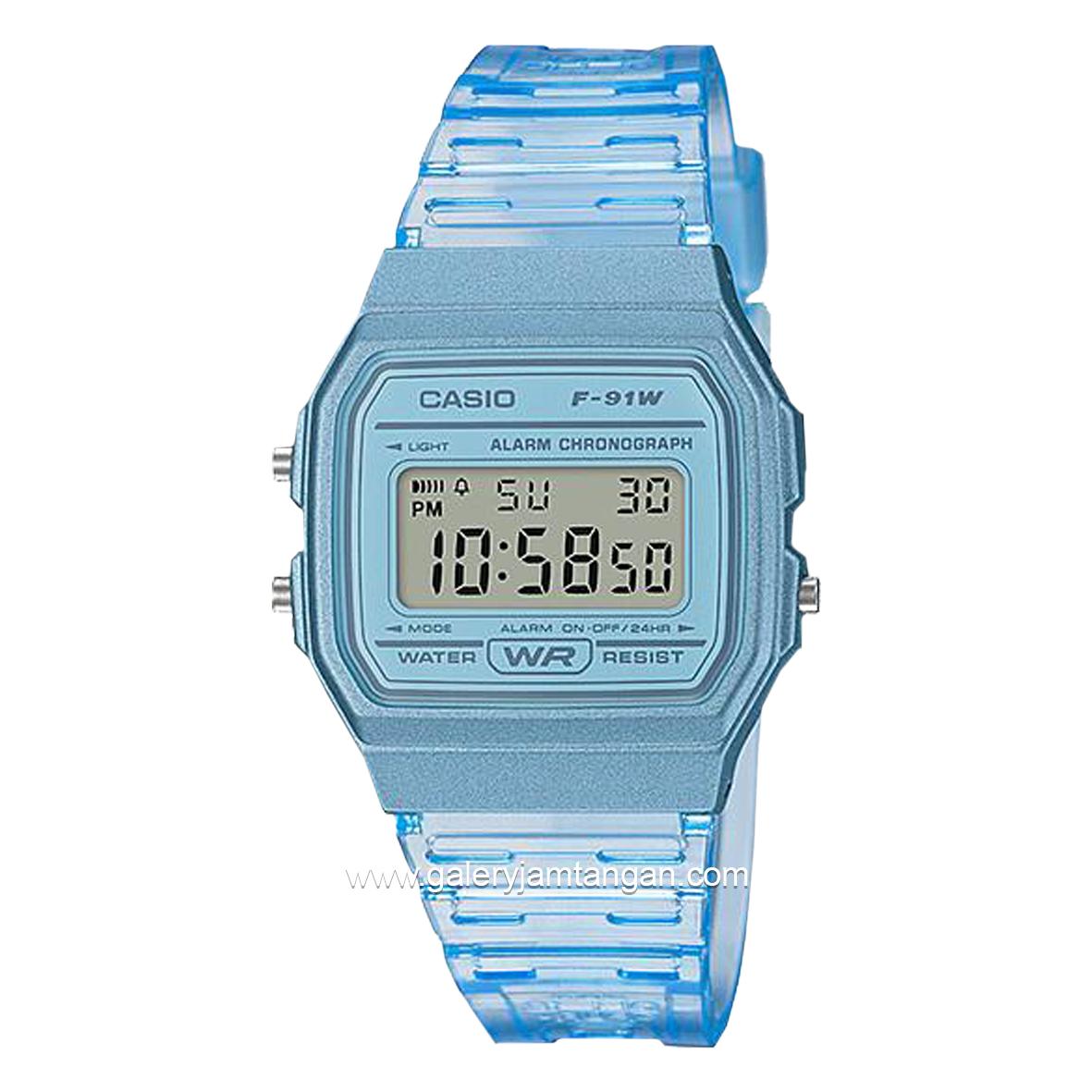 CASIO General F-91WS-2DF Youth Digital Blue Clear Rubber Strap