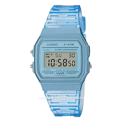 CASIO General F-91WS-2DF Youth Digital Blue Clear Rubber Strap