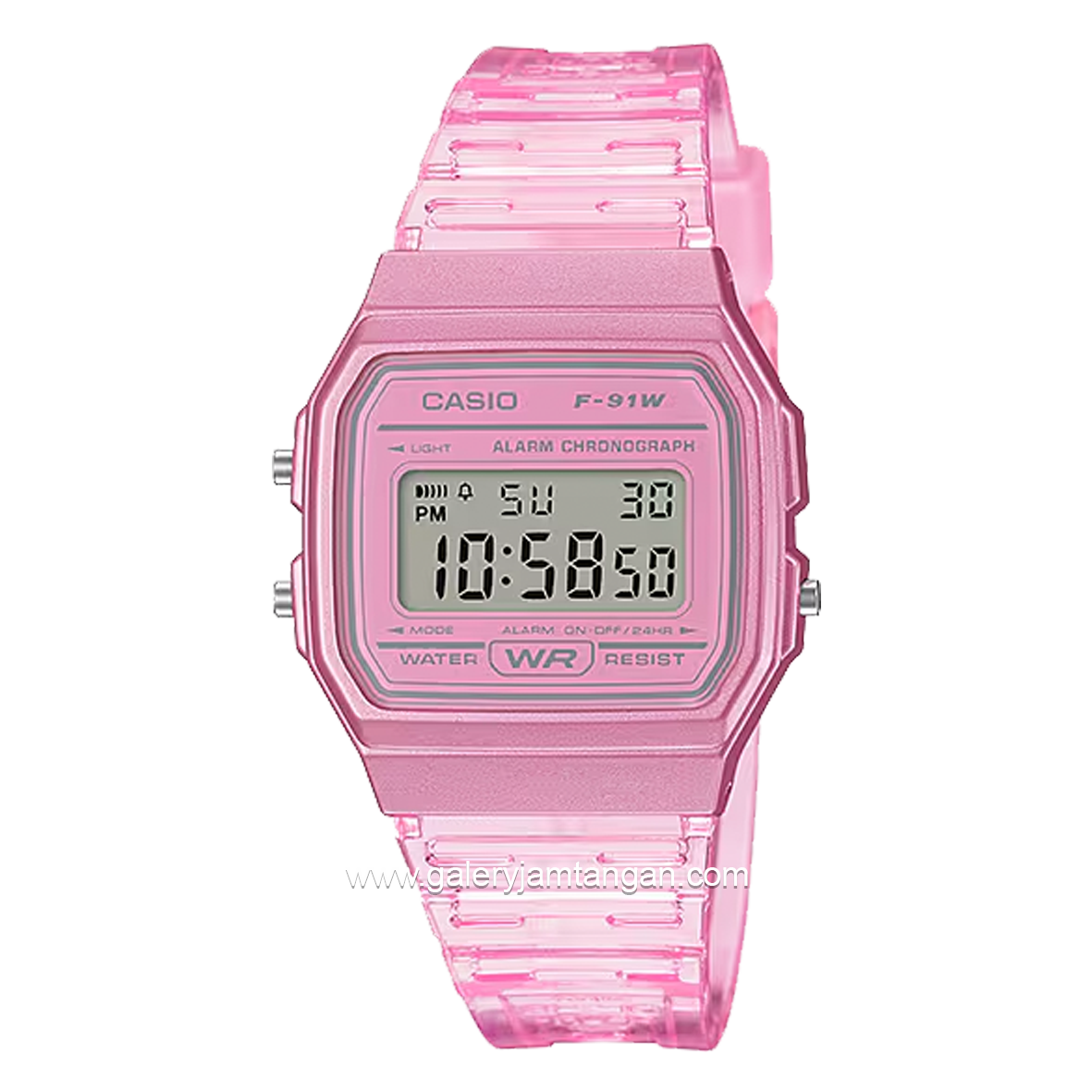 CASIO General F-91WS-4DF Youth Digital Pink Clear Rubber Strap