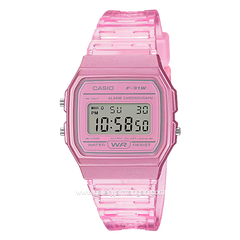 CASIO General F-91WS-4DF Youth Digital Pink Clear Rubber Strap