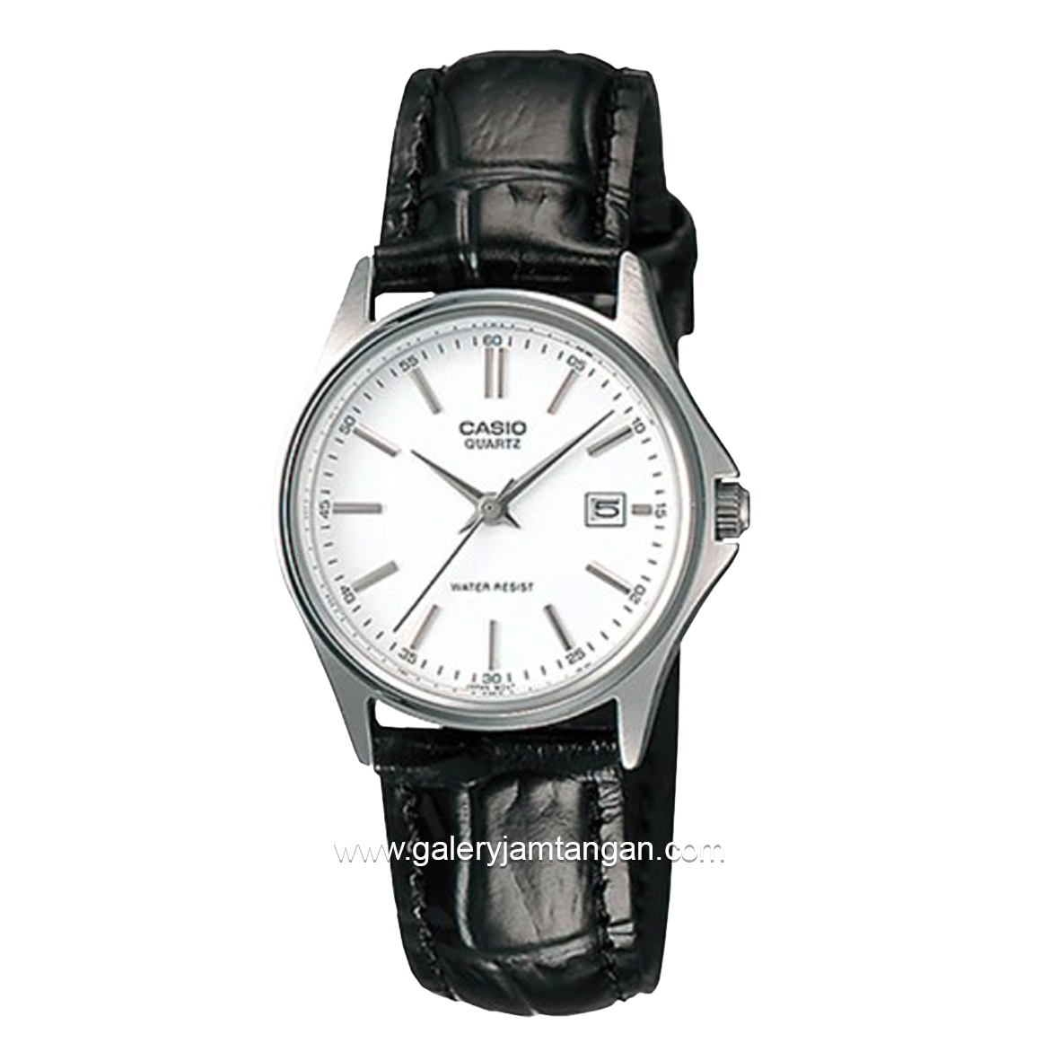 CASIO LTP-1183E-7ADF Black Silver Dial White Leather Strap