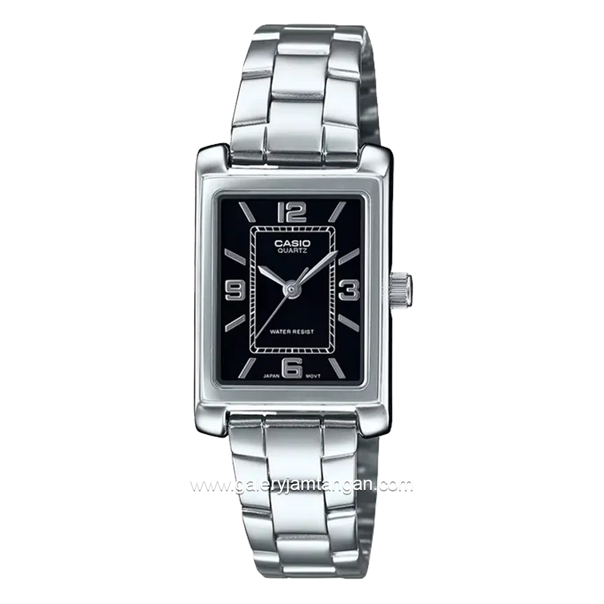 CASIO LTP-1234DD-1ADF Tank Ladies Silver Dial Black Stainless Steel