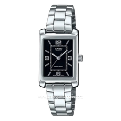 CASIO LTP-1234DD-1ADF Tank Ladies Silver Dial Black Stainless Steel