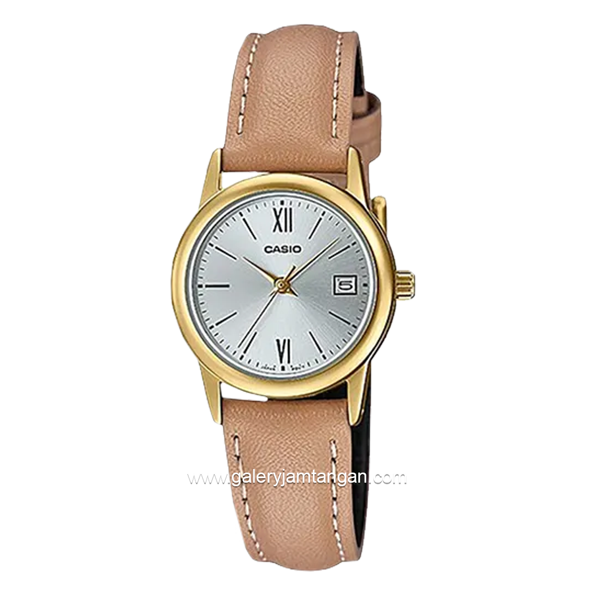 CASIO LTP-V002GL-7B3UDF Beige Gold Dial Silver Leather Strap