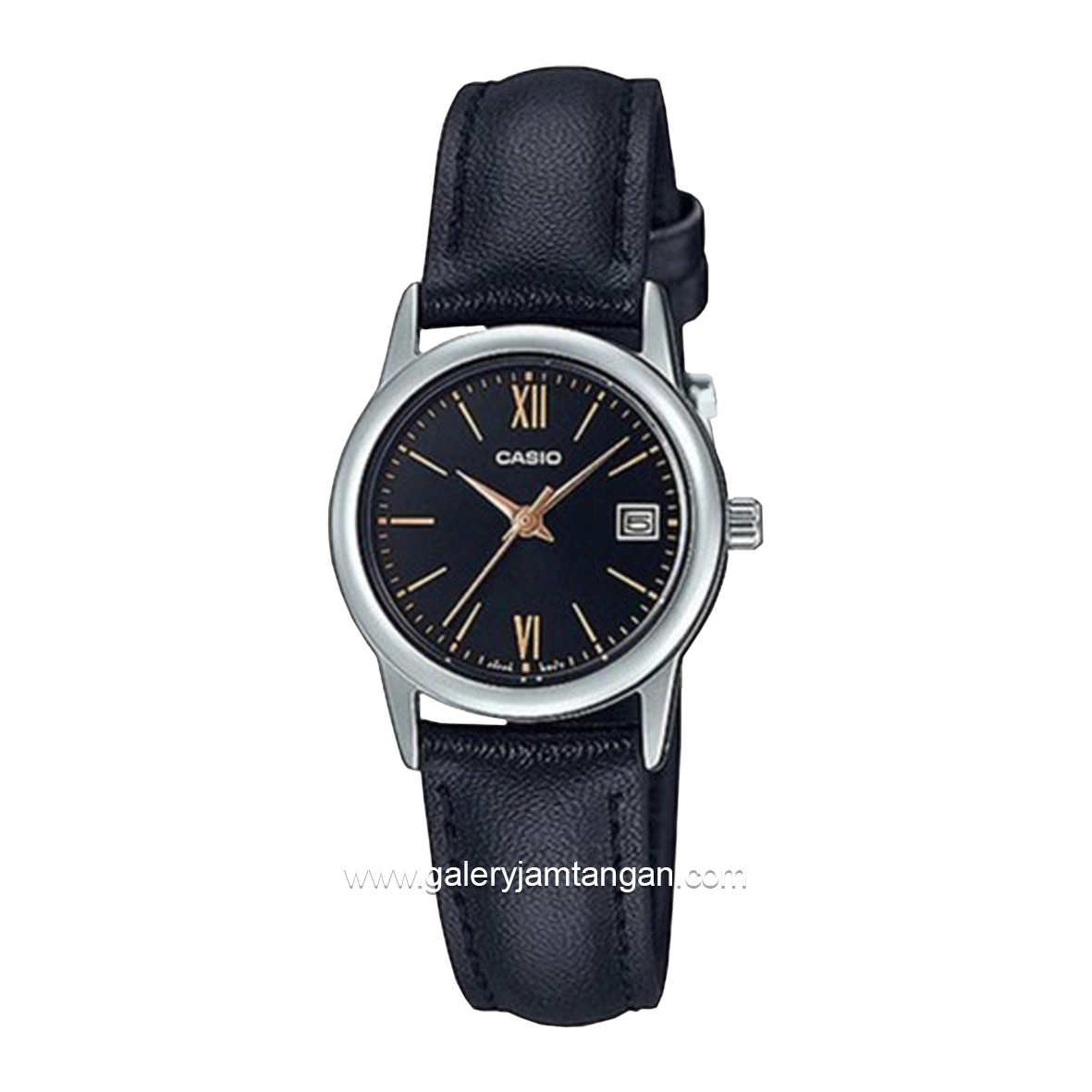 CASIO LTP-V002L-1B3UDF Black Silver Leather Strap