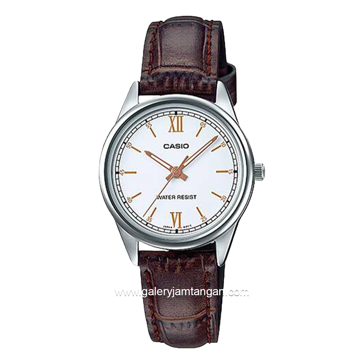 CASIO LTP-V005L-7B3UDF Brown Silver Dial White Leather Strap