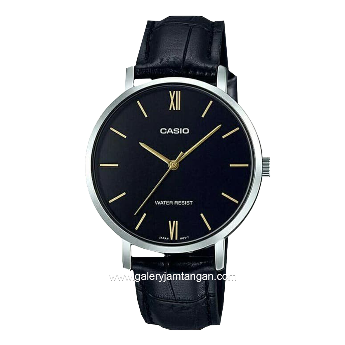 Casio General LTP-VT01L-1BUDF Black Silver Leather Strap