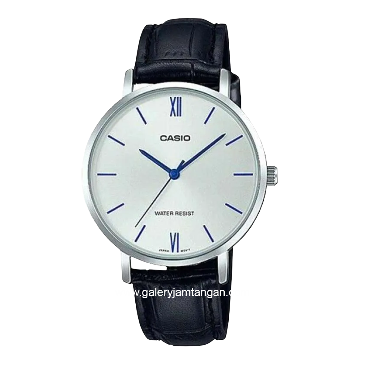 CASIO LTP-VT01L-7B1UDF Black Silver Dial White Leather Strap