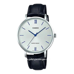 CASIO LTP-VT01L-7B1UDF Black Silver Dial White Leather Strap