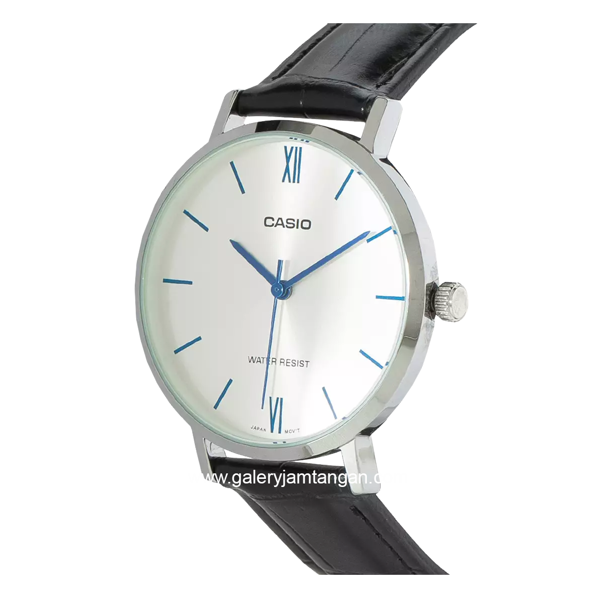 CASIO LTP-VT01L-7B1UDF Black Silver Dial White Leather Strap