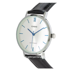 CASIO LTP-VT01L-7B1UDF Black Silver Dial White Leather Strap