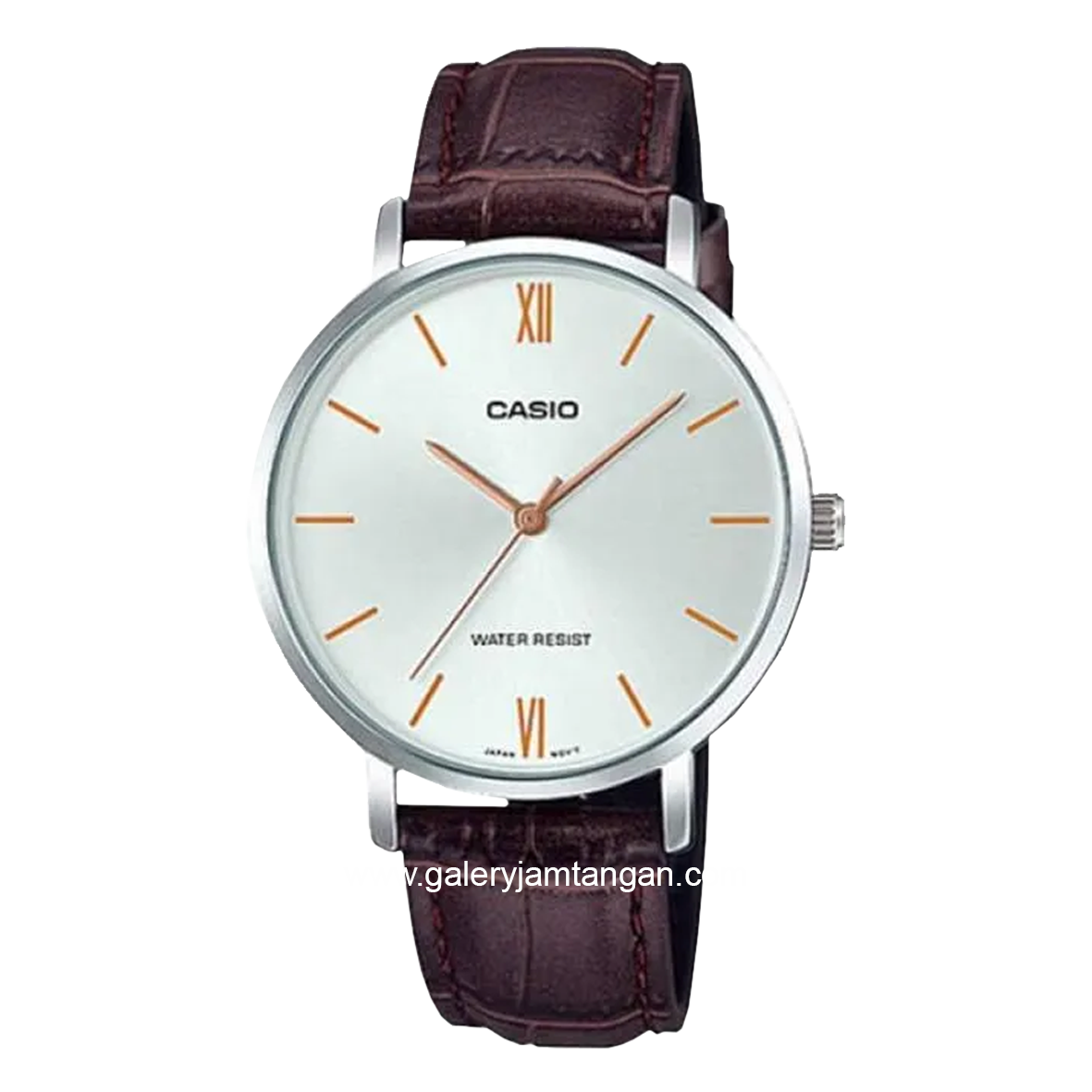 CASIO LTP-VT01L-7B2UDF Brown Silver Dial White Leather Strap