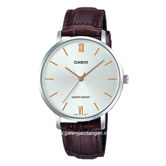 CASIO LTP-VT01L-7B2UDF Brown Silver Dial White Leather Strap
