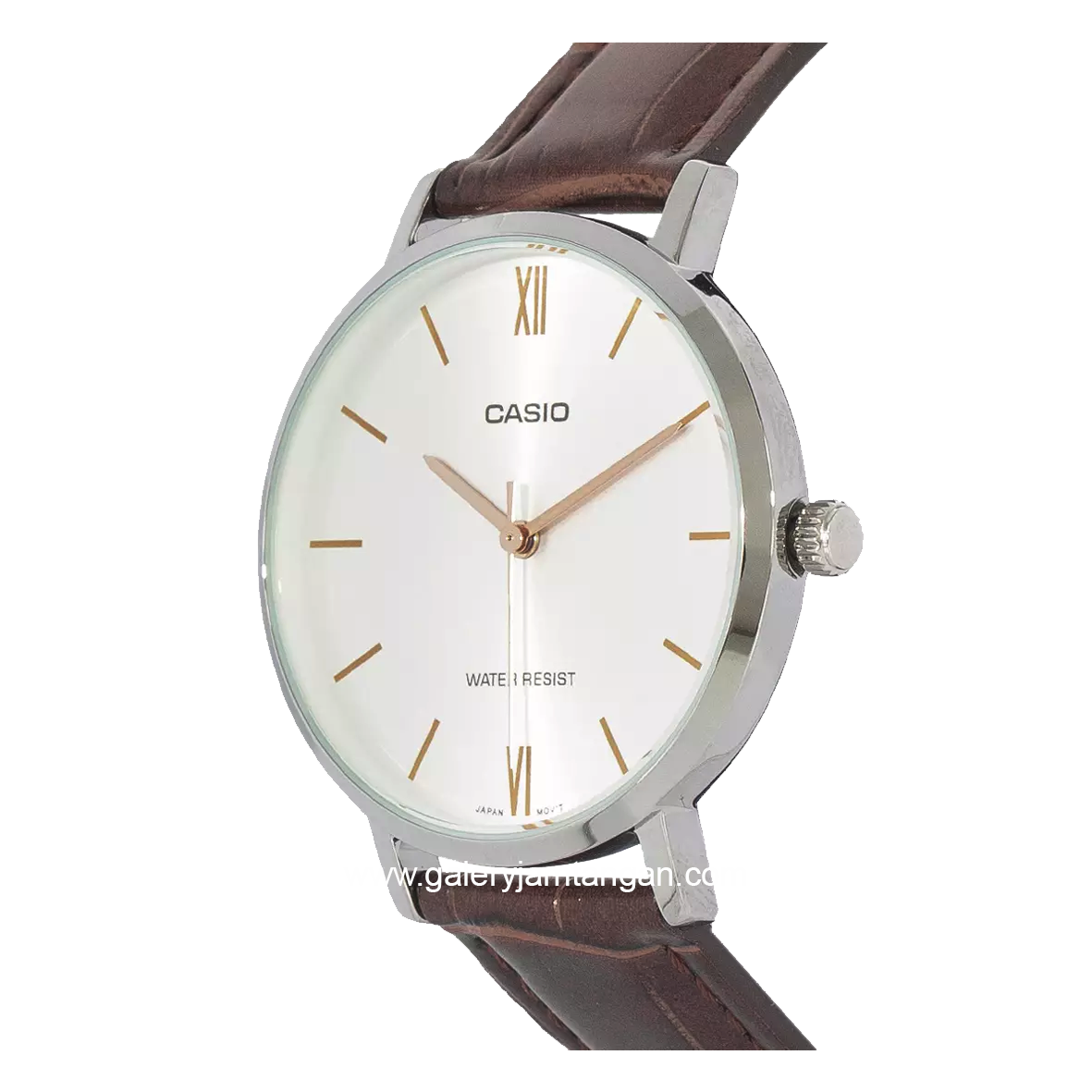 CASIO LTP-VT01L-7B2UDF Brown Silver Dial White Leather Strap