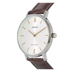 CASIO LTP-VT01L-7B2UDF Brown Silver Dial White Leather Strap