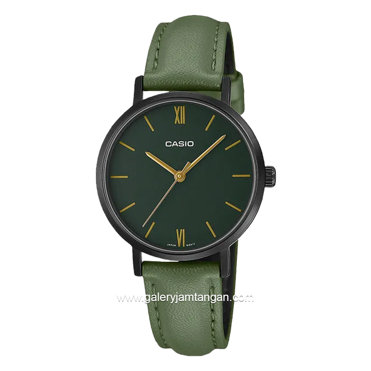 CASIO LTP-VT02BL-3AUDF Green Black Leather Strap