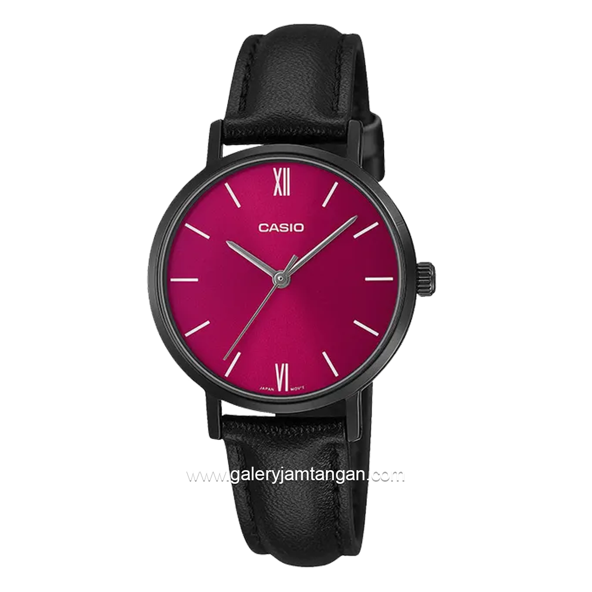 CASIO LTP-VT02BL-4AUDF Black Dial Red Wine Leather Strap