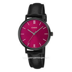 CASIO LTP-VT02BL-4AUDF Black Dial Red Wine Leather Strap