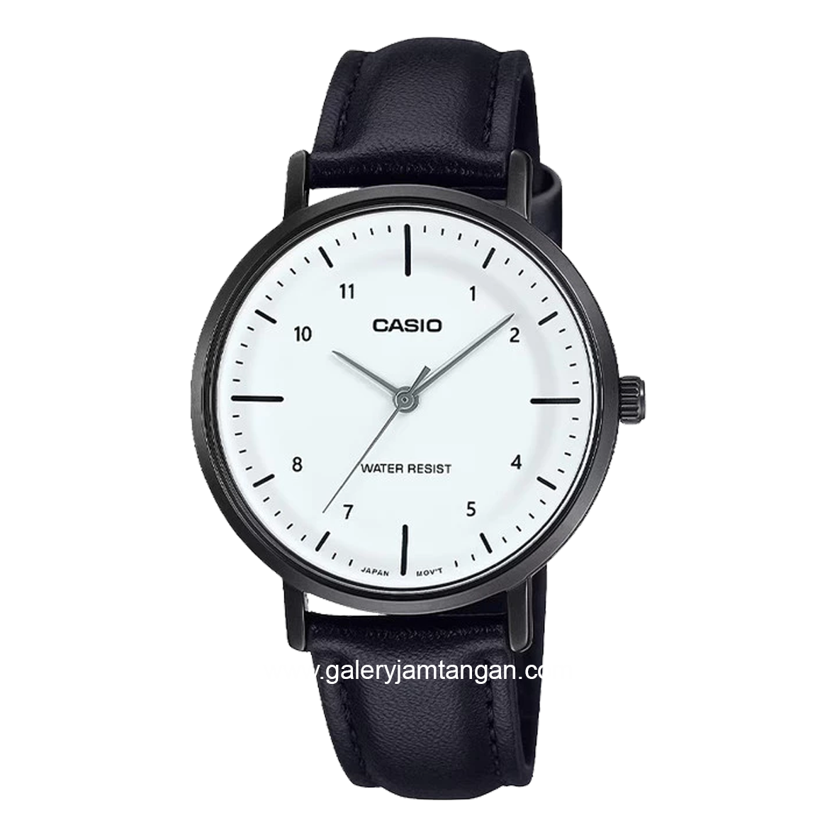 CASIO LTP-VT03BL-7BDF Black DIal White Leather Strap